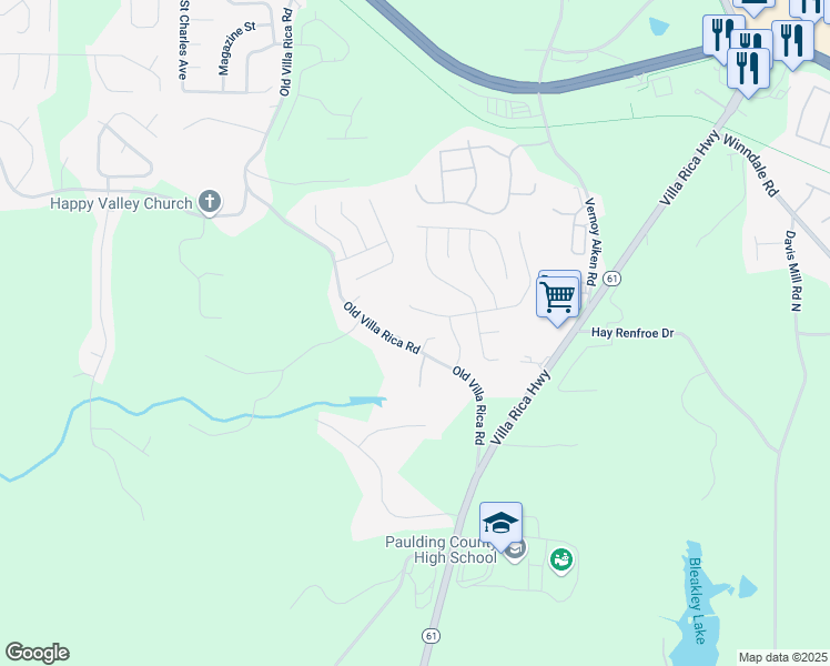 map of restaurants, bars, coffee shops, grocery stores, and more near 1243 Old Villa Rica Road in Dallas