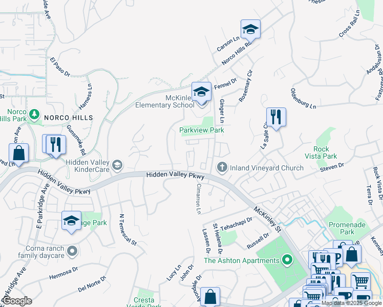 map of restaurants, bars, coffee shops, grocery stores, and more near 1020 La Terraza Circle in Corona