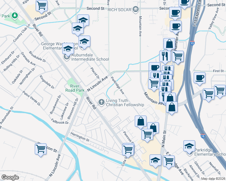 map of restaurants, bars, coffee shops, grocery stores, and more near 2625 3 Bar Lane in Norco