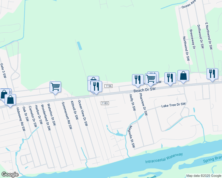 map of restaurants, bars, coffee shops, grocery stores, and more near 1689 Coastal Pine Drive Southwest in Ocean Isle Beach
