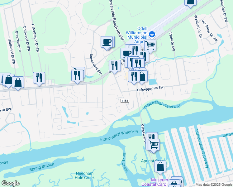 map of restaurants, bars, coffee shops, grocery stores, and more near 6320 Tolman Street Southwest in Ocean Isle Beach