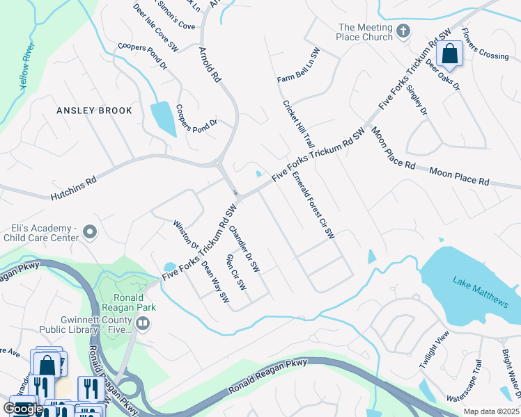 map of restaurants, bars, coffee shops, grocery stores, and more near 820 Emerald Forest Circle Southwest in Lawrenceville