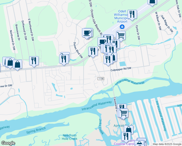 map of restaurants, bars, coffee shops, grocery stores, and more near 6320 Tolman Street Southwest in Ocean Isle Beach