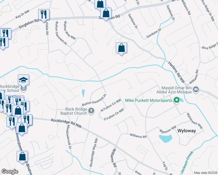 map of restaurants, bars, coffee shops, grocery stores, and more near 5746 Dekalb Lane Northwest in Norcross
