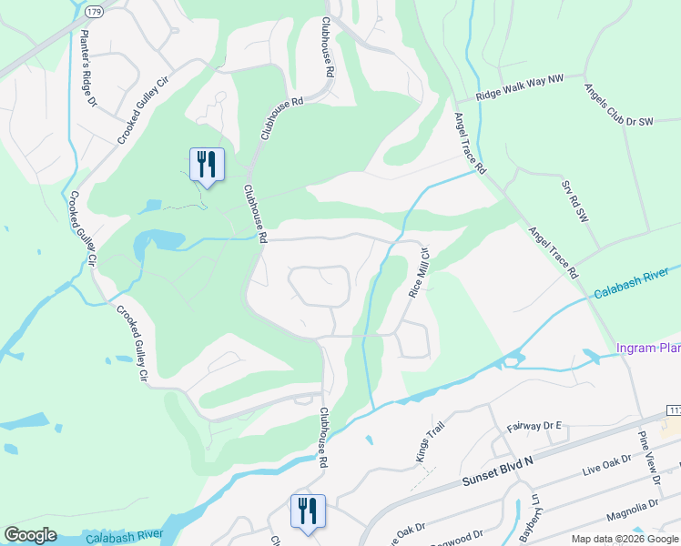 map of restaurants, bars, coffee shops, grocery stores, and more near 127 Bellwood Circle in Sunset Beach
