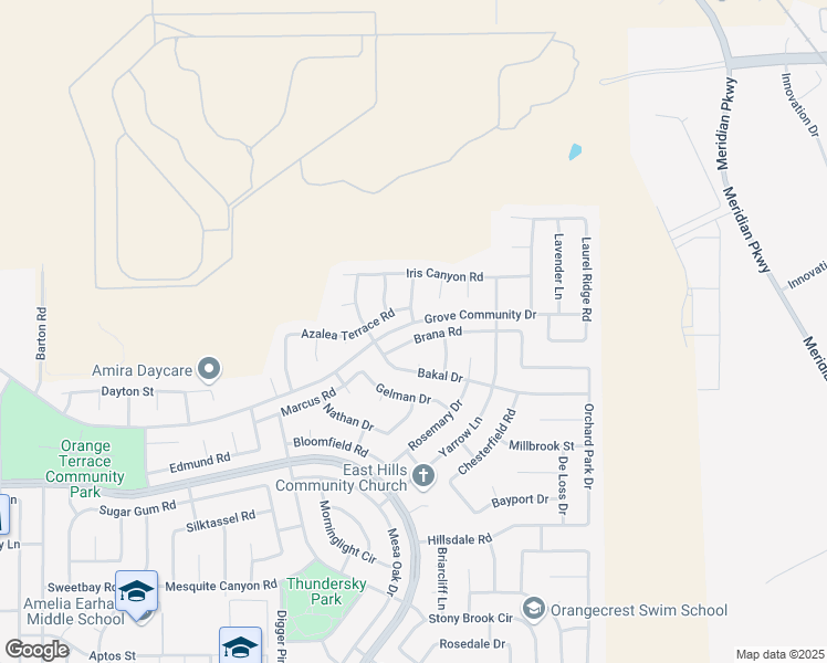 map of restaurants, bars, coffee shops, grocery stores, and more near 20656 Brana Road in Riverside