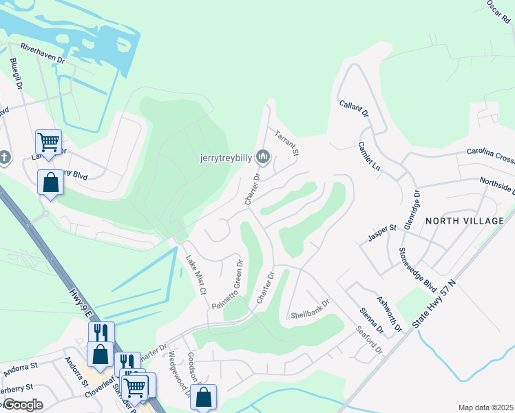 map of restaurants, bars, coffee shops, grocery stores, and more near 104 Colonial Trace Drive in Little River