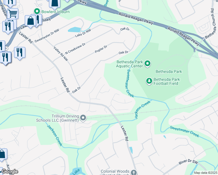 map of restaurants, bars, coffee shops, grocery stores, and more near 244 Beaverwood Court in Lawrenceville
