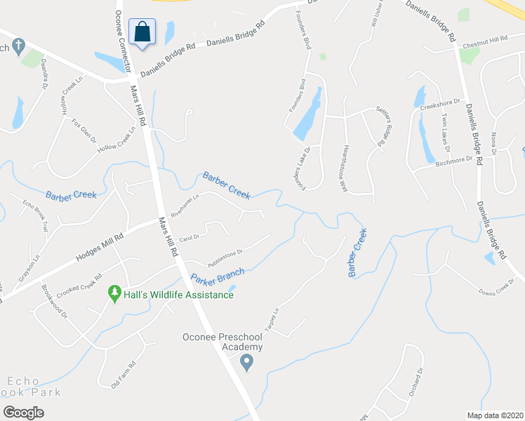 map of restaurants, bars, coffee shops, grocery stores, and more near 1210 Riverhaven Lane in Watkinsville