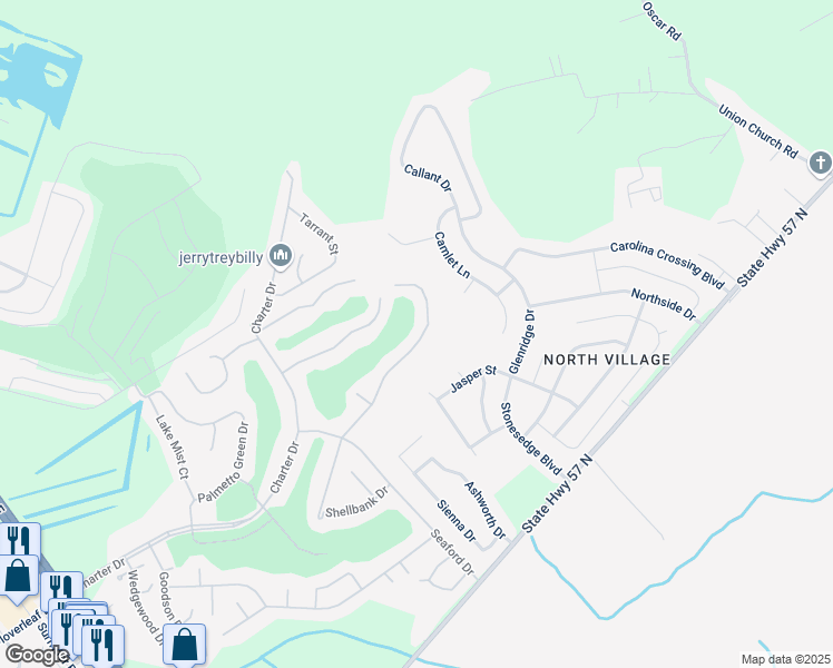 map of restaurants, bars, coffee shops, grocery stores, and more near 493B Shell Bank Drive in Longs