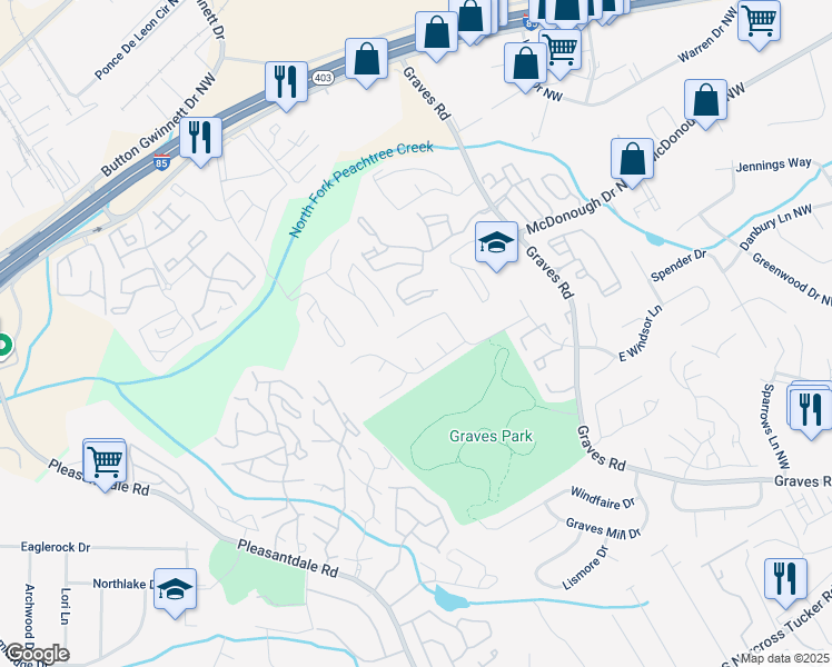 map of restaurants, bars, coffee shops, grocery stores, and more near 6902 Magnolia Park Drive in Norcross