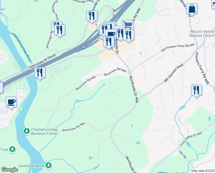 map of restaurants, bars, coffee shops, grocery stores, and more near 2 Bentley Trace Manor Northwest in Atlanta