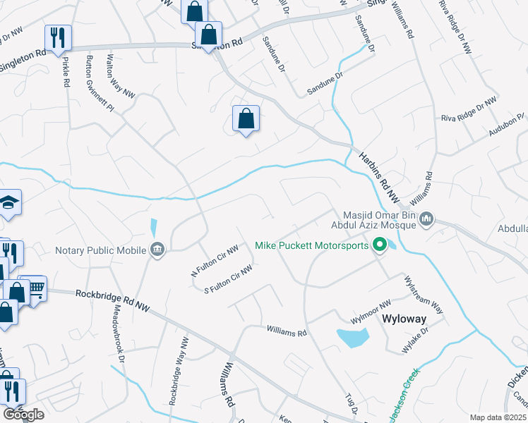 map of restaurants, bars, coffee shops, grocery stores, and more near 5677 Miller Court in Norcross