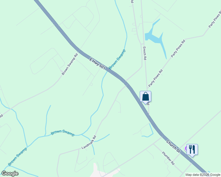 map of restaurants, bars, coffee shops, grocery stores, and more near 150 Landmark Road in Conway