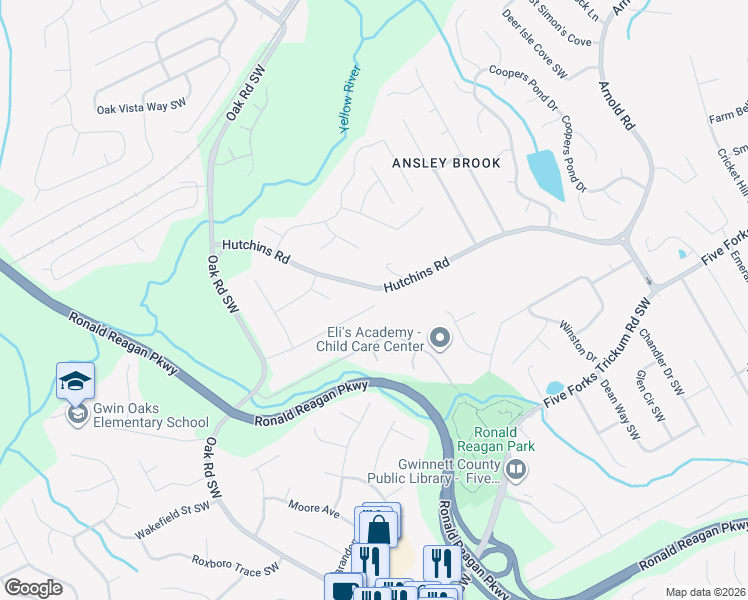 map of restaurants, bars, coffee shops, grocery stores, and more near 2803 Franklin Road Southwest in Lawrenceville
