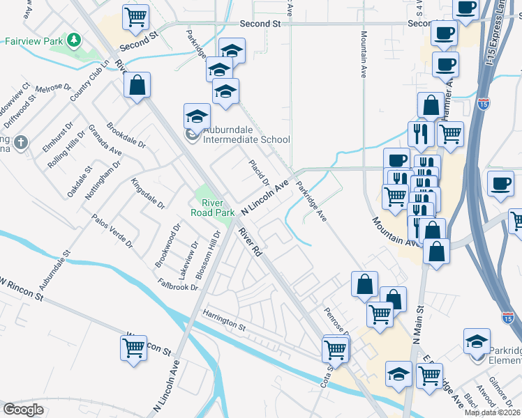 map of restaurants, bars, coffee shops, grocery stores, and more near 1026 Silent Circle in Corona