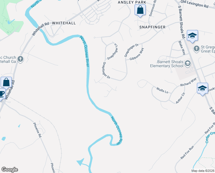 map of restaurants, bars, coffee shops, grocery stores, and more near 205 Meredith Ridge Road in Athens