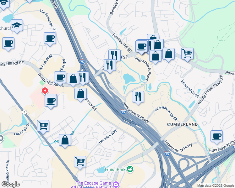 map of restaurants, bars, coffee shops, grocery stores, and more near in Marietta