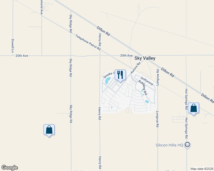 map of restaurants, bars, coffee shops, grocery stores, and more near Smoke Tree in Desert Hot Springs