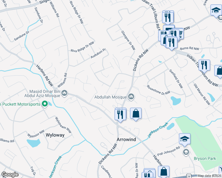 map of restaurants, bars, coffee shops, grocery stores, and more near 5318 Stafford Drive Northwest in Lilburn