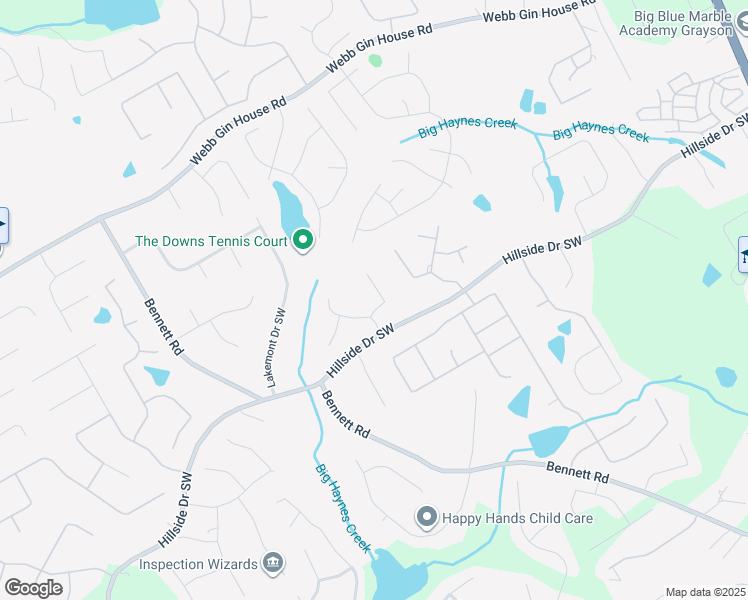 map of restaurants, bars, coffee shops, grocery stores, and more near 965 Hillside Mill Drive in Grayson