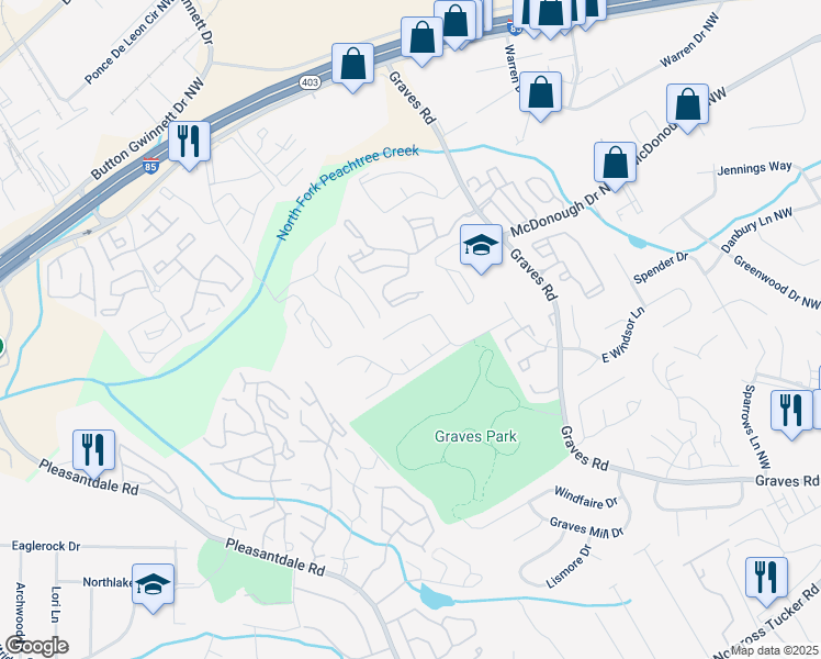 map of restaurants, bars, coffee shops, grocery stores, and more near 6902 Magnolia Park Drive in Norcross