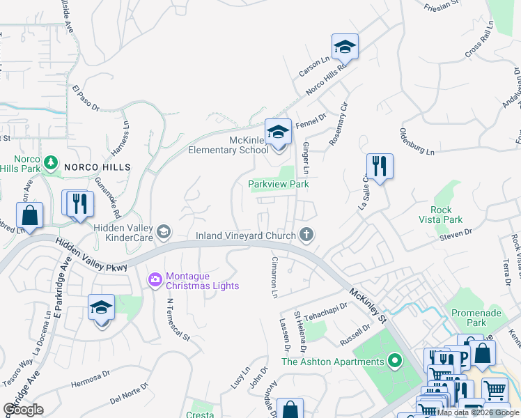 map of restaurants, bars, coffee shops, grocery stores, and more near 1035 La Terraza Circle in Corona