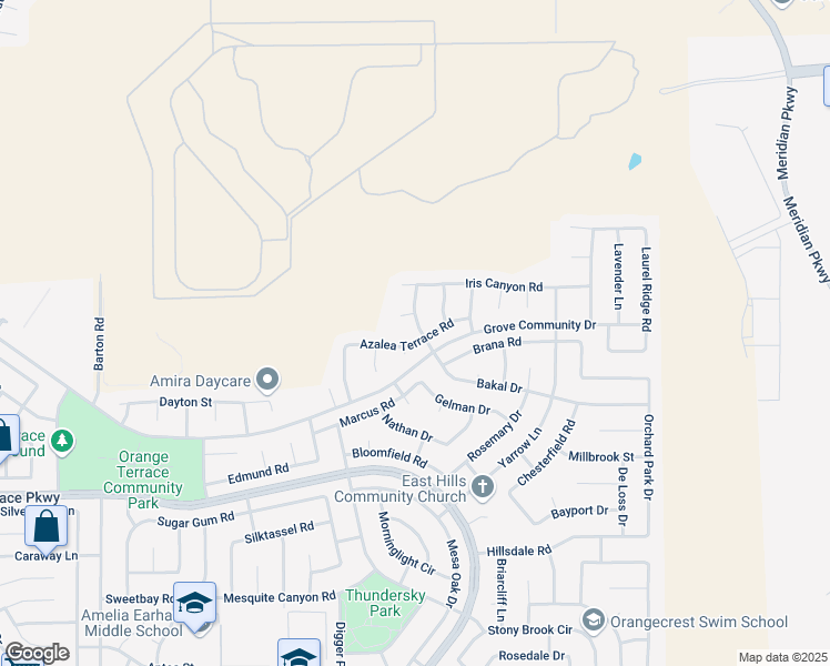 map of restaurants, bars, coffee shops, grocery stores, and more near 20644 Azalea Terrace Road in Riverside