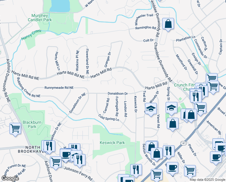 map of restaurants, bars, coffee shops, grocery stores, and more near 3820 Donaldson Drive in Chamblee