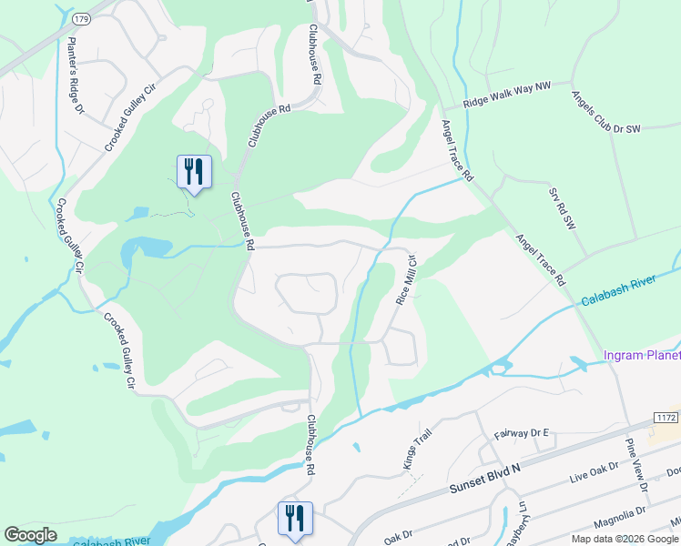 map of restaurants, bars, coffee shops, grocery stores, and more near 127 Bellwood Circle in Sunset Beach