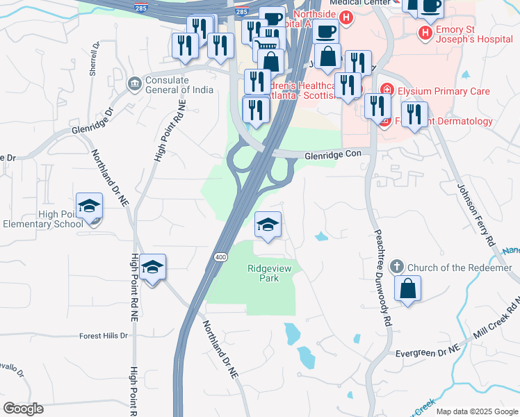 map of restaurants, bars, coffee shops, grocery stores, and more near 5320 South Trimble Road in Atlanta