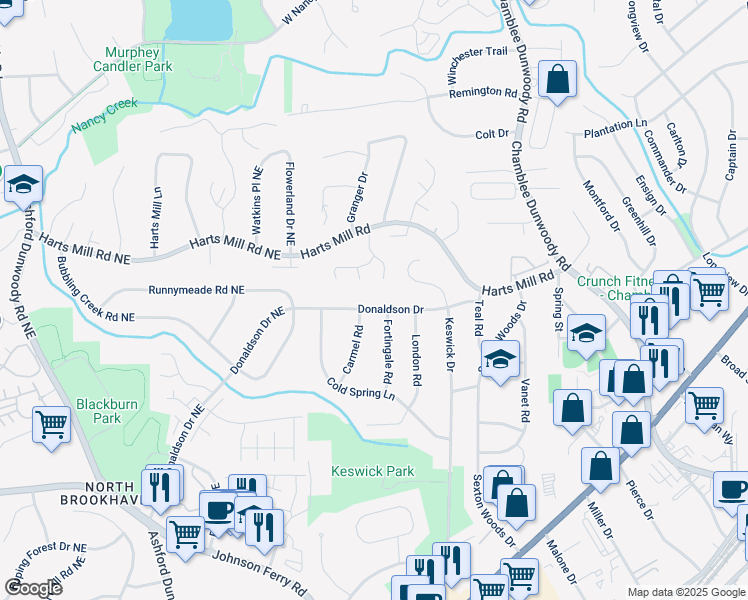 map of restaurants, bars, coffee shops, grocery stores, and more near 3820 Donaldson Drive in Chamblee