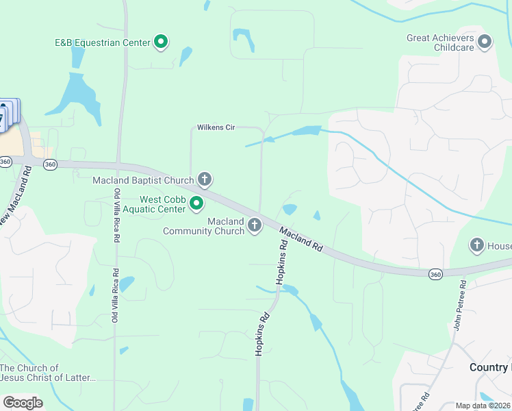 map of restaurants, bars, coffee shops, grocery stores, and more near 2180 Gus Robinson Road in Powder Springs