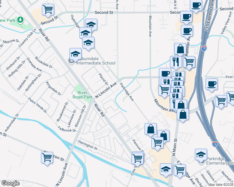map of restaurants, bars, coffee shops, grocery stores, and more near 1085 Normandy Terrace in Corona
