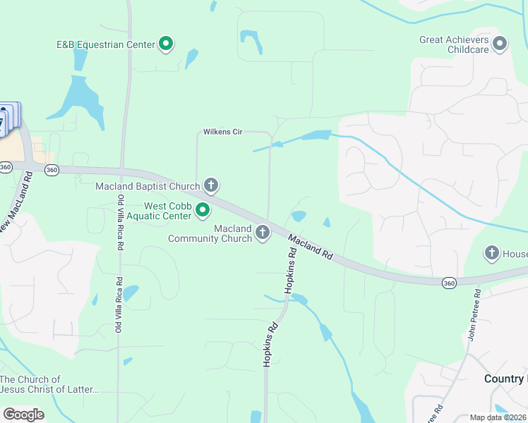 map of restaurants, bars, coffee shops, grocery stores, and more near 2180 Gus Robinson Road in Powder Springs