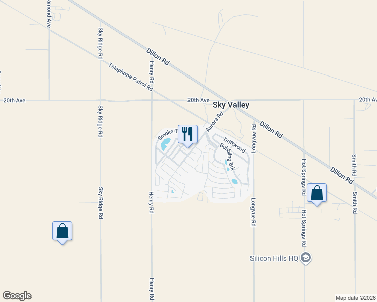 map of restaurants, bars, coffee shops, grocery stores, and more near 74711 Dillon Road in Desert Hot Springs