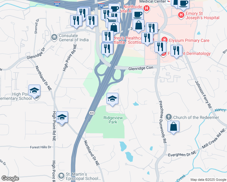map of restaurants, bars, coffee shops, grocery stores, and more near 5320 South Trimble Road in Atlanta