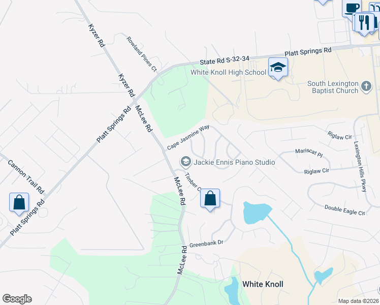 map of restaurants, bars, coffee shops, grocery stores, and more near 233 Tea Olive Avenue in Lexington