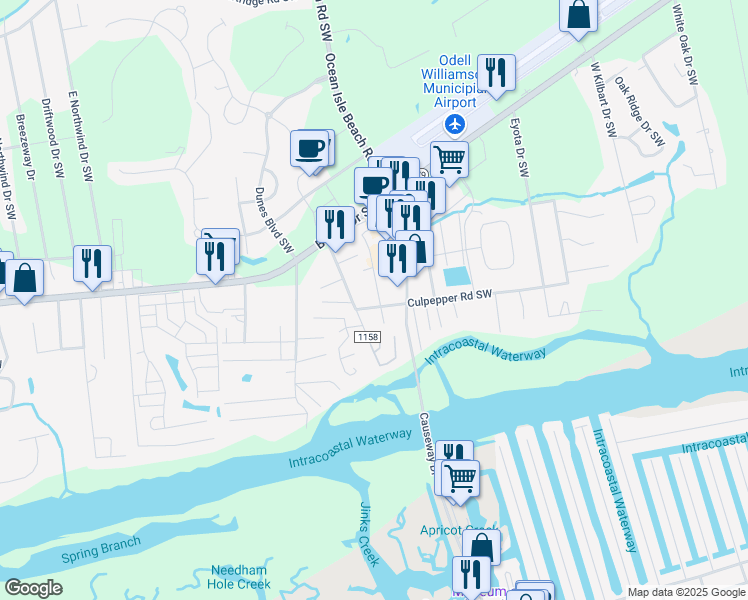 map of restaurants, bars, coffee shops, grocery stores, and more near 6292-6294 Culpepper Road Southwest in Ocean Isle Beach