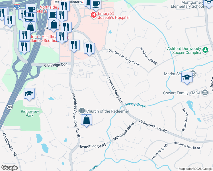 map of restaurants, bars, coffee shops, grocery stores, and more near 924 Wescott Lane Northeast in Atlanta