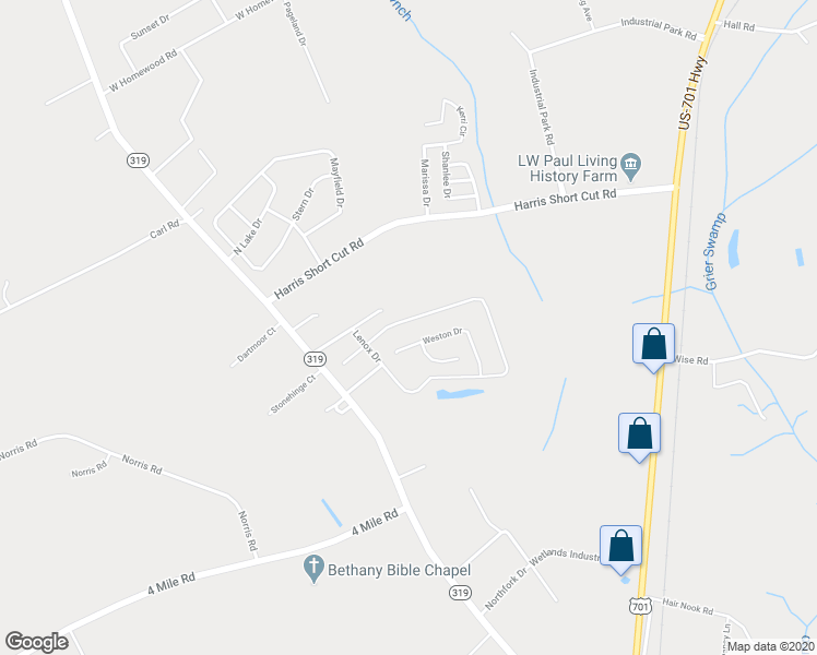 map of restaurants, bars, coffee shops, grocery stores, and more near 401 Lenox Drive in Conway