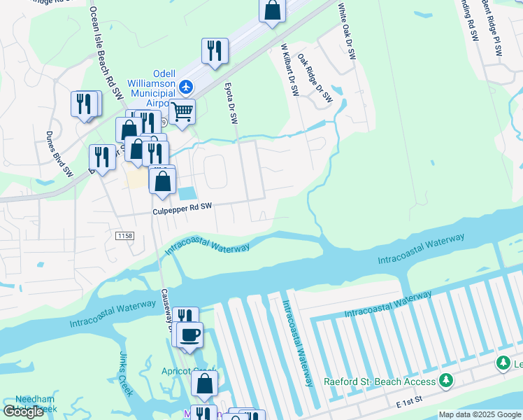 map of restaurants, bars, coffee shops, grocery stores, and more near 5880 Clifton Drive Southwest in Ocean Isle Beach
