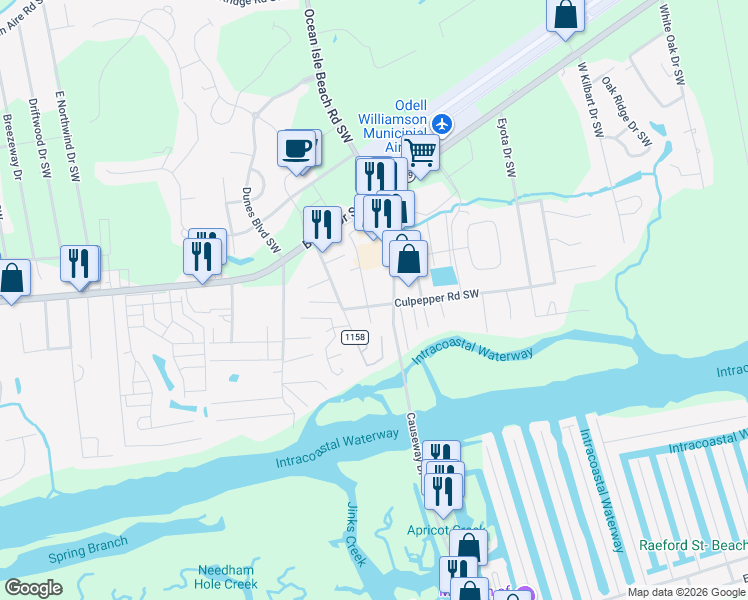 map of restaurants, bars, coffee shops, grocery stores, and more near 100 Causeway Drive in Ocean Isle Beach