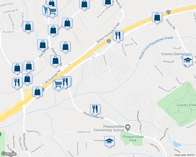map of restaurants, bars, coffee shops, grocery stores, and more near 823 Brook View Avenue in Atlanta