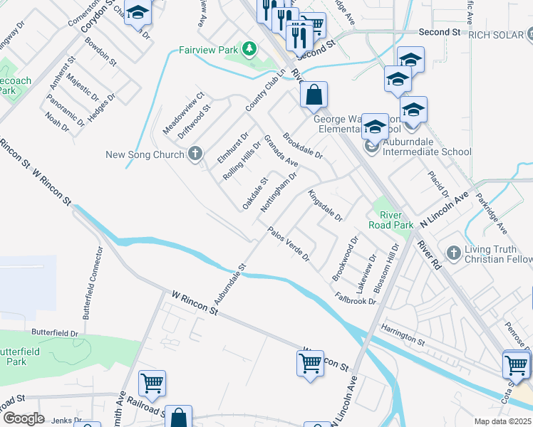 map of restaurants, bars, coffee shops, grocery stores, and more near 909 Nottingham Drive in Corona
