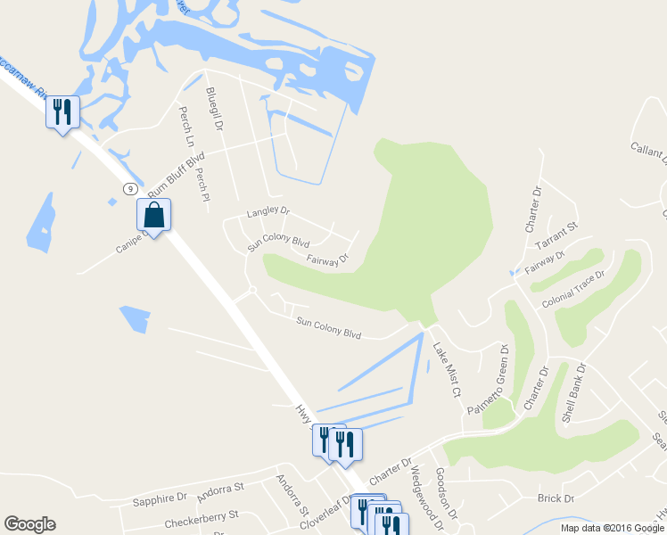 map of restaurants, bars, coffee shops, grocery stores, and more near 1752 Fairwinds Drive in Longs