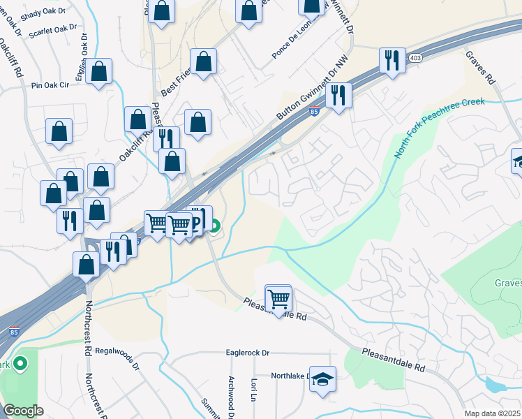 map of restaurants, bars, coffee shops, grocery stores, and more near 823 Brook View Avenue in Atlanta