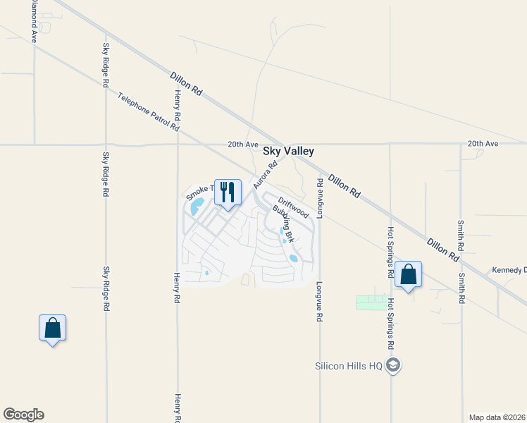 map of restaurants, bars, coffee shops, grocery stores, and more near 74711 Dillon Road in Desert Hot Springs