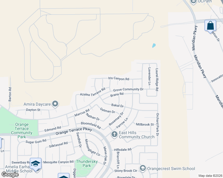 map of restaurants, bars, coffee shops, grocery stores, and more near 20683 Azalea Terrace Road in Riverside