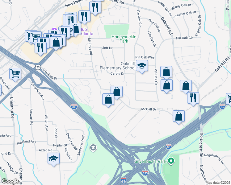 map of restaurants, bars, coffee shops, grocery stores, and more near 3063 Revere Court in Doraville